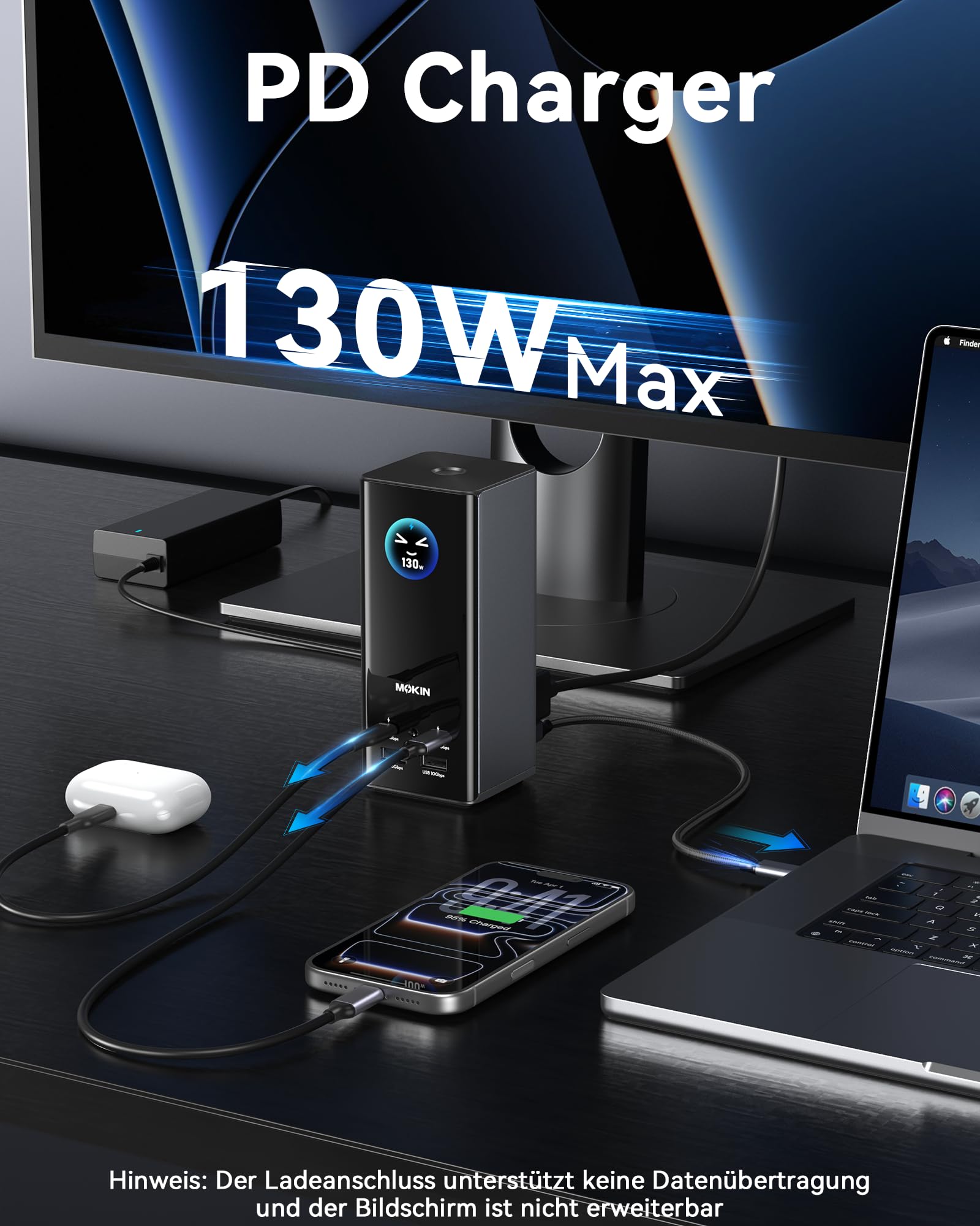 MOKiN Docking Station 3 Monitore, 18 in 1 USB C Docking Station Triple Display mit 3X HDMI, 2X DP, 150W Max, Intelligente Display, Triple 4K 60Hz, 10Gbps USB Ports, Gigabit Ethernet, für Laptop 4