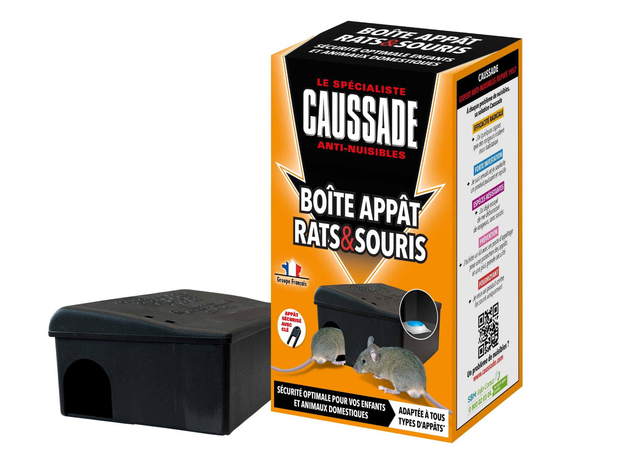CAUSSADE Carbavclen Bait Box Rats and Mouse with Key Closure, Black, L 17.5cm x W 11cm x H 26cm