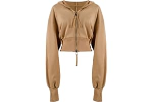 Arssm Cropped Hoodie Women Zip Up Long Sleeve Sweatshirts Casual Fashion Hooded Workout Jacket Crop Top