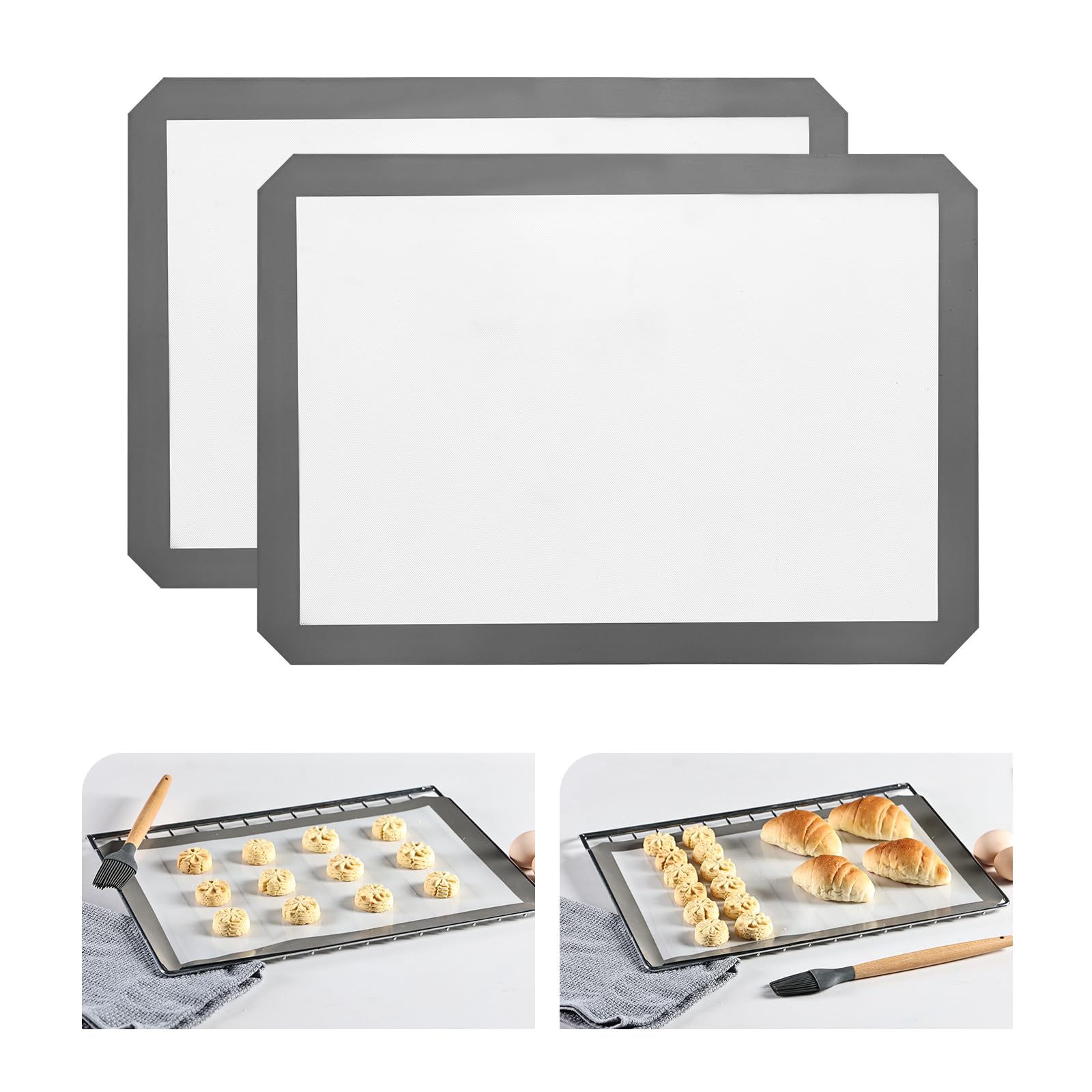 KitchenRaku 2-Pack Silicone Baking Mat, 16.5"x11.6" (42 x 29.5 cm) Reusable Silicone Baking Sheets for Oven, BPA Free Nonstick Bakeware Mats for Cookies, Macarons, Bread and Pastry