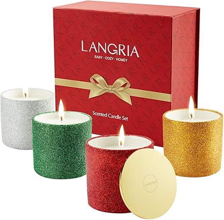 Immagini Di Candele Natalizie.Langria Candele Profumate Set Di Candele Profumate Con Paillettes Per Natale 4 Pezzi 200 G Profumo Di Candele Alla Cera Di Soia Naturale Per Il Bagno Yoga Aromaterapia Stagione Limitata Amazon It Casa
