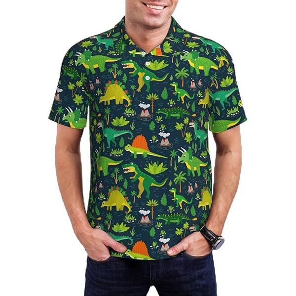 Mosytuky Forest Flora and Fauna Print Golf Shirts for Men