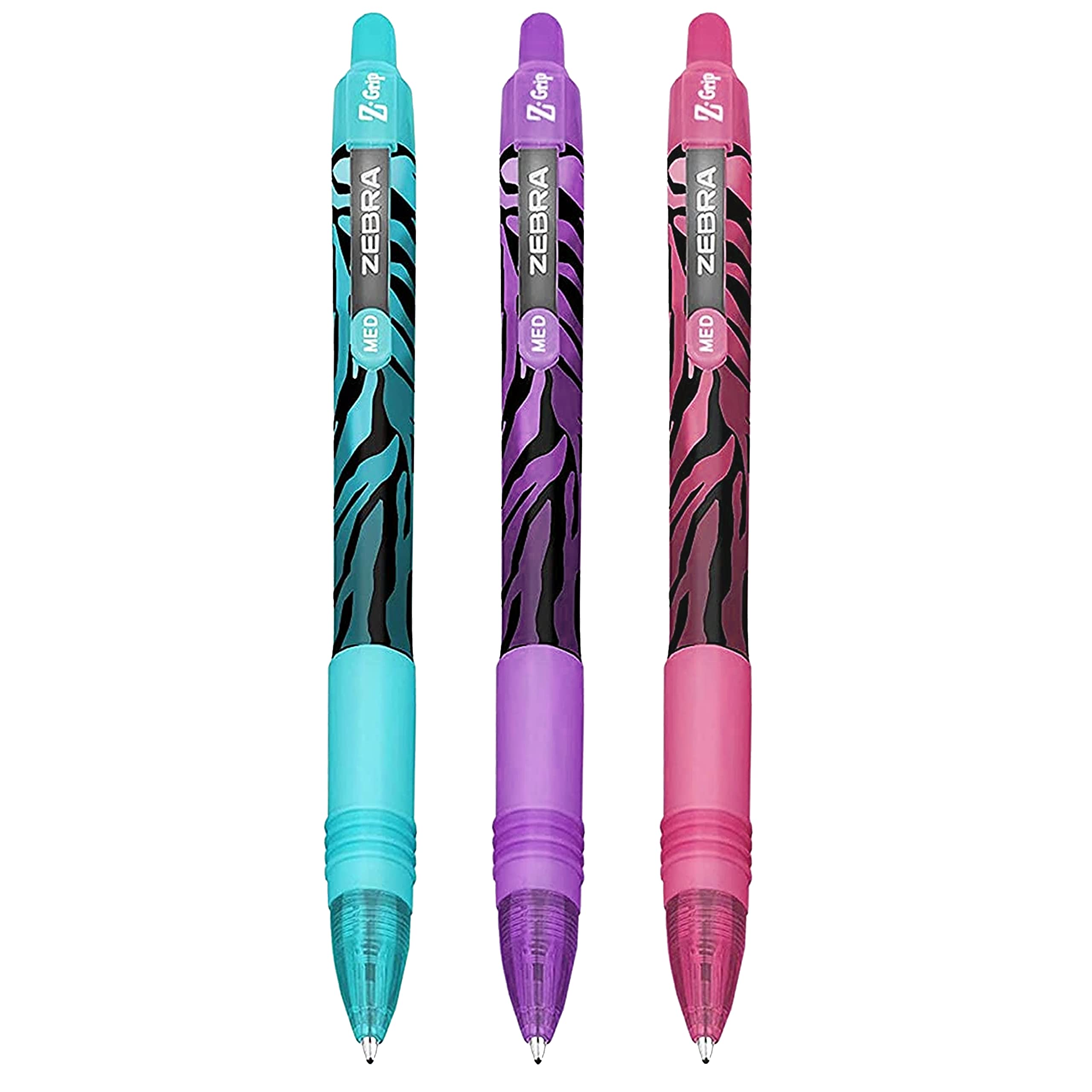 Zebra Z-Grip Smooth Ballpoint Pen - 1.0mm - Funky Flame - Stripe Barrel - 1 of Each - Blue, Pink, Violet - Pack of 3