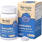 Renzo's Hercules Healthy Growth for Kids, Dissolvable Tabs, 60-Count | With Calcium, D3, K2, and Aquamin, Supports Healthy Kids Growth, Bone Health, Sugar-Free, Grape Flavor, 1-2 Month Supply