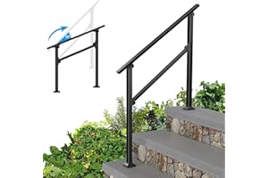 FOYUEE Wrought Iron Handrails for Outdoor Steps - Exterior Hand Rails for Concrete Steps Outside Metal Stair Railing Porch 3 Step