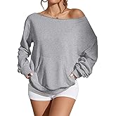 ZAFUL Sweatshirt for Women 2025 Off Shoulder Long Sleeve Oversized Pullover Tops with Kangaroo Pocket