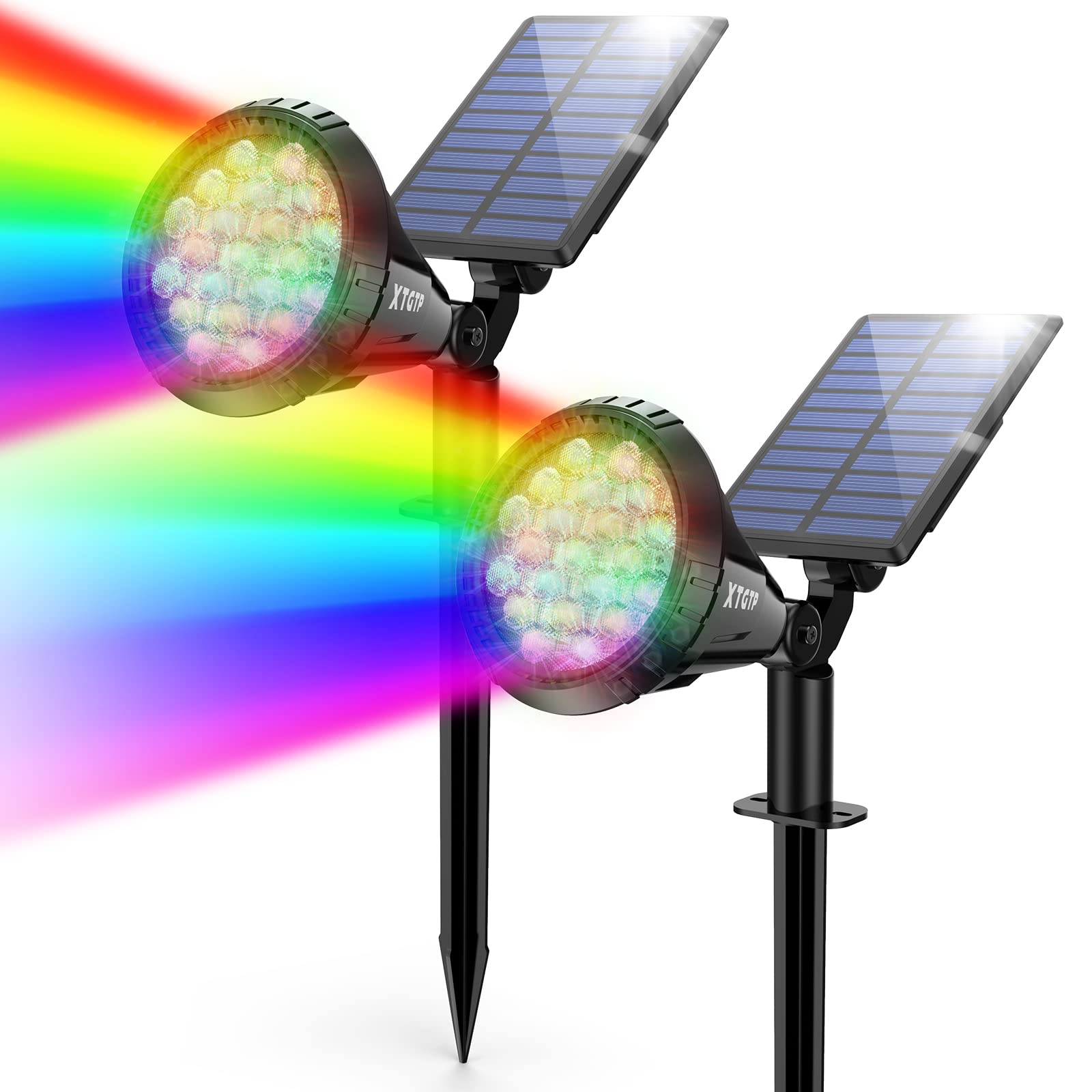 Photo 1 of XTGTP Solar Color Spot Lights Outdoor, 21 LEDs Color Changing Outdoor Lights, IP67 Waterproof RGB Multicolor Yard Solar Spotlights Auto On/Off for Pathway Garden Pool Patio Tree