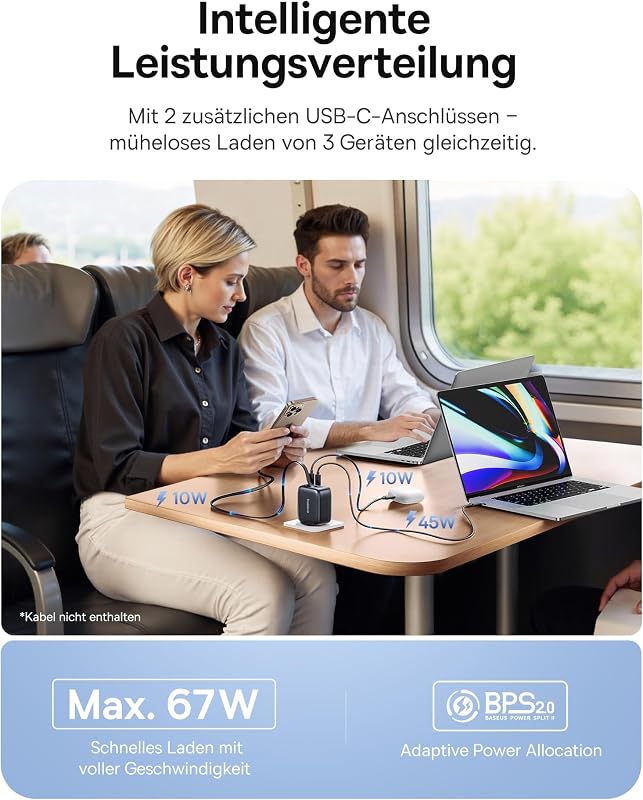 Enercore USB C Ladegerät 67W, GaN Schnellladegerät mit Kabel