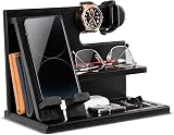 Teslyar Dad Gifts Wood Phone Docking Station Nightstand Organizer Black view 1