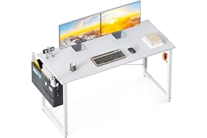 ODK Computer Desk Large Office Desk, 48 Inch Writing Desk with Storage, Modern PC Desk Work Table with Headphone Hook for Home Office, White + White Leg