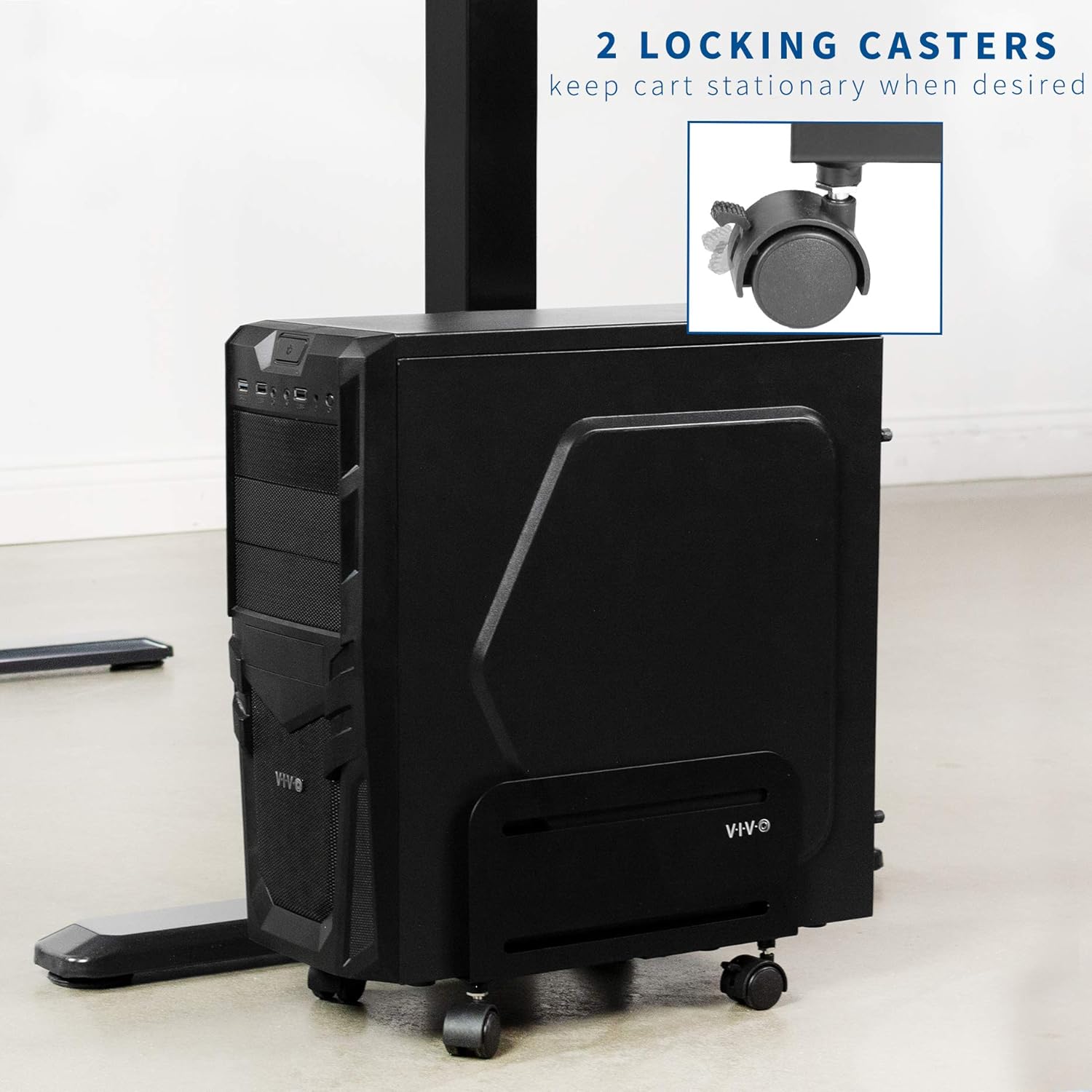 VIVO Black Computer Tower Desktop ATX-Case, CPU Steel Rolling Stand, Adjustable Mobile Cart Holder with Locking Caster Wheels (CART-PC01) : Office Products
