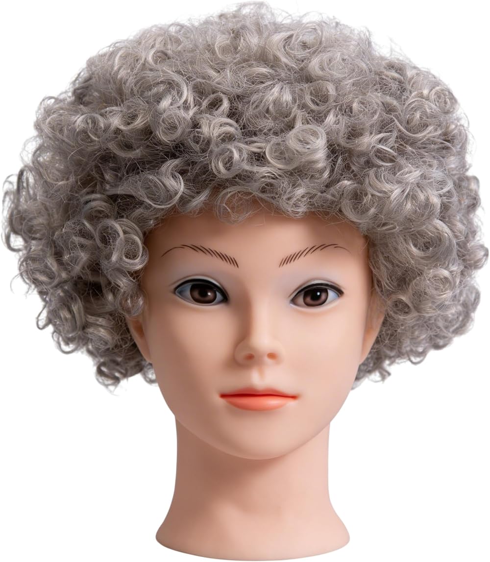 SHATCHI Afro Wig Curly Grey Unisex 60s 70s 80s Fancy Dress Costume