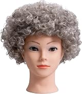 SHATCHI Afro Wig Curly Grey Unisex 60s 70s 80s Fancy Dress Costume