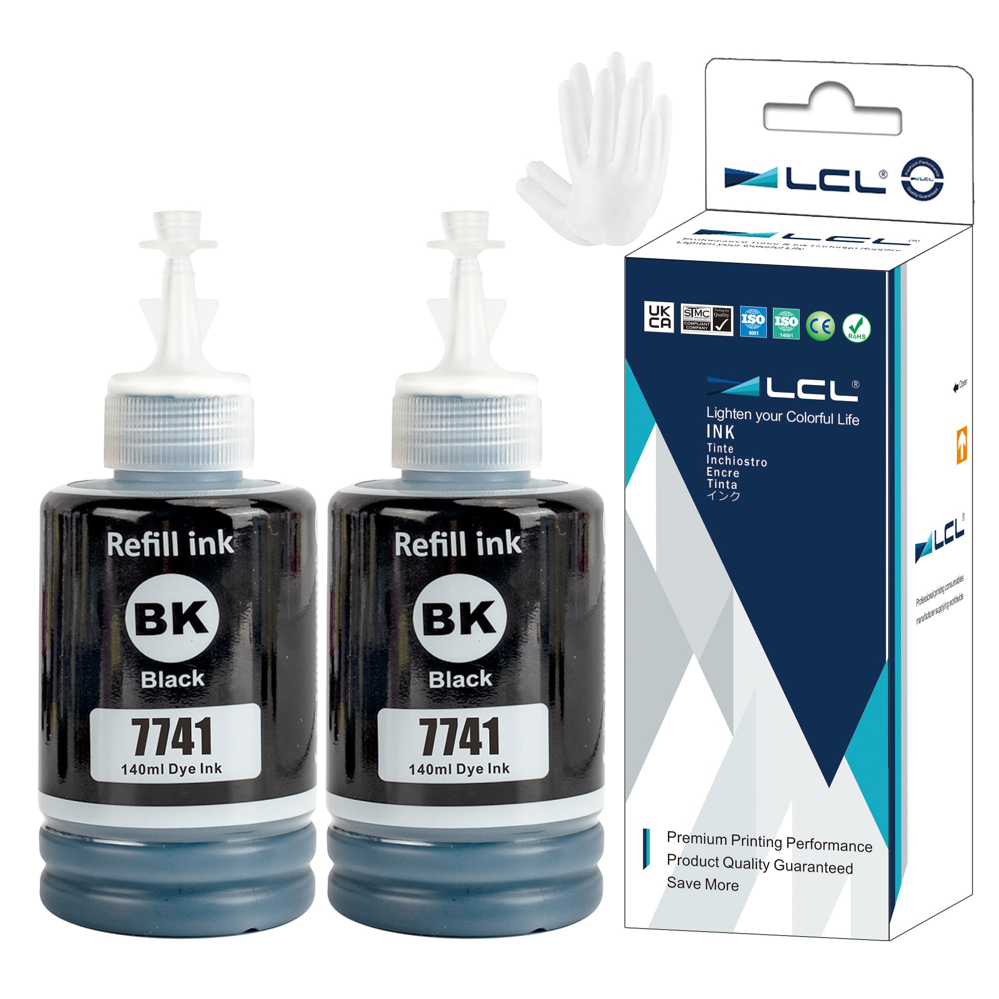 LCL T774 774 Black Ink Bottle Replacement for Epson 774 Ink Refill Bottle Multipack Compatible with Epson ET-2500 ET-2550 ET-2600 ET-2650 ET-3600 ET-4500 ET-4550 ET-14000 ET-16500 L100 L110 (2 Pack)