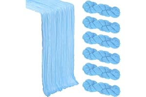 HENEGER 6 Pack Baby Blue Cheesecloth Table Runner 10Ft Gauze Cheese Cloth Table Runner 35x120 Inch Boho Sheer Rustic Fabric Runner for Party Decor Baby Shower Spring Summer Wedding Table Decorations