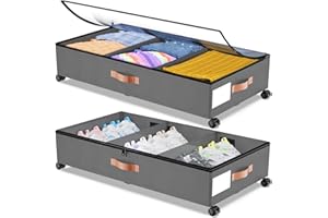 Lekesky 2 Packs Under Bed Storage with Wheels, 70L Underbed Storage Bins with Lid, Shoes Clothes Toys Organizers and Storage 