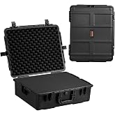 VEVOR Weatherproof Hard Case, Heavy Duty Protective Dry Box with Pre-cut Foam, and Retractable Pull Handles for Travel, Hunting, Military, Tactical, IP67 Waterproof Case for Cameras (24.4&times;19.3&times;8.9)
