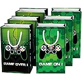 WERNNSAI Video Game Party Favor Bags - 16 Pack Gaming Birthday Party Decorations for Kids Boys Green Game Goodie Bags with Handles Game On Birthday Party Supplies for Baby Showe Anniversary