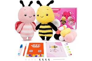 Blyrbnom Crochet Kit for Beginners, Amigurumi Crocheting Animals Kits with Step-by-Step Video Tutorials, Knitting Starter Pack for Adults&Kids,(Bee and Butterfly Couple)