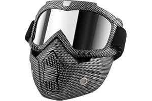 GGBUY Motorcycle Helmet Riding Goggles Glasses With Removable Face Mask,Detachable Fog-proof Warm Goggles Mouth Filter Adjustable Non-slip Strap Vintage Bullet Fight Motocross
