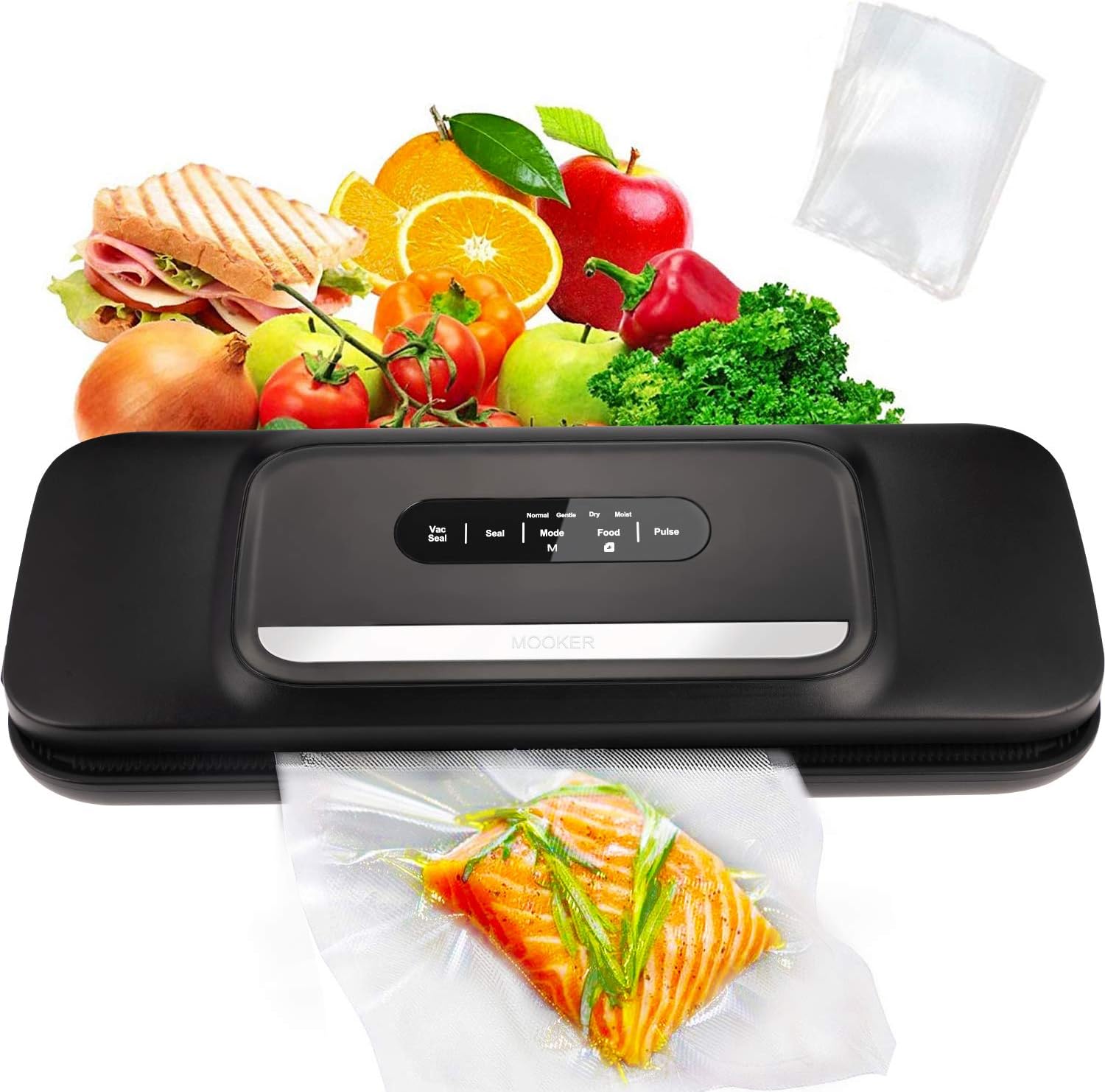 Vacuum Sealer Machine for Food- Automatic Food Sealer for Food Savers w/Starter Kit with 25 Pcs Vacuum Bags, Compact Design with Dry & Moist Food Modes and Led Indicator Lights, Free Your Hands and Easy to Clean（Black）: Kitchen & Dining