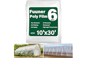 Fuuner Greenhouse Plastic Sheeting 6 Mil, 10 x 30 FT Heavy Duty Clear Polyethylene Film for Greenhouses, High Light Transmission, Weatherproof, UV Resistant, Plastic Covering for Gardening, Farming