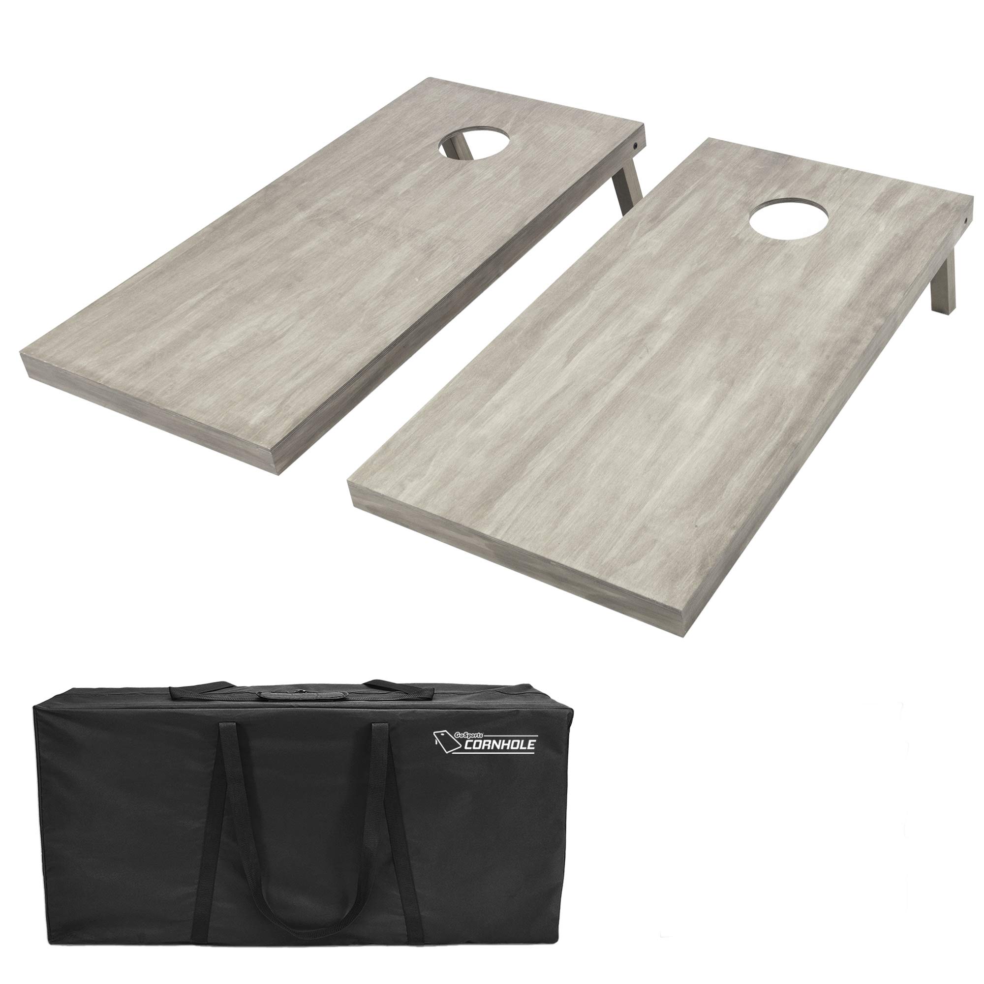 GoSports 4 ft x 2 ft Regulation Size Wooden Cornhole Boards Set with Light Gray Finish - Includes Carrying Case - No Bean Bags Image