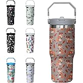Xchearser Fox Tumbler with Handle and Flip Straw for Women Men, 30oz Cute Stainless Steel Insulated Cup, Water Bottle Travel Coffee Mug, Gifts for Animal Lovers
