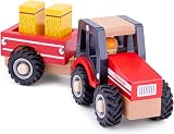 Woet Wooden Tractor with Trailer Hay Bales Kids Farm Playset First Driver view 3