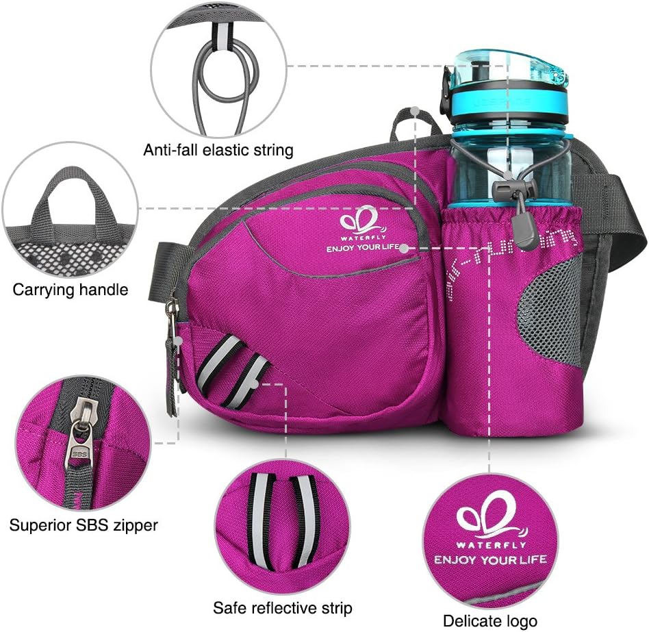 Waterfly Waist Pack Fanny Pack Bum Bag Hip Pack Running Bag Waist Bag Running Belt Sack Water Resistant with Bottle Holder for Hiking Camping Dog Walking - Image 4