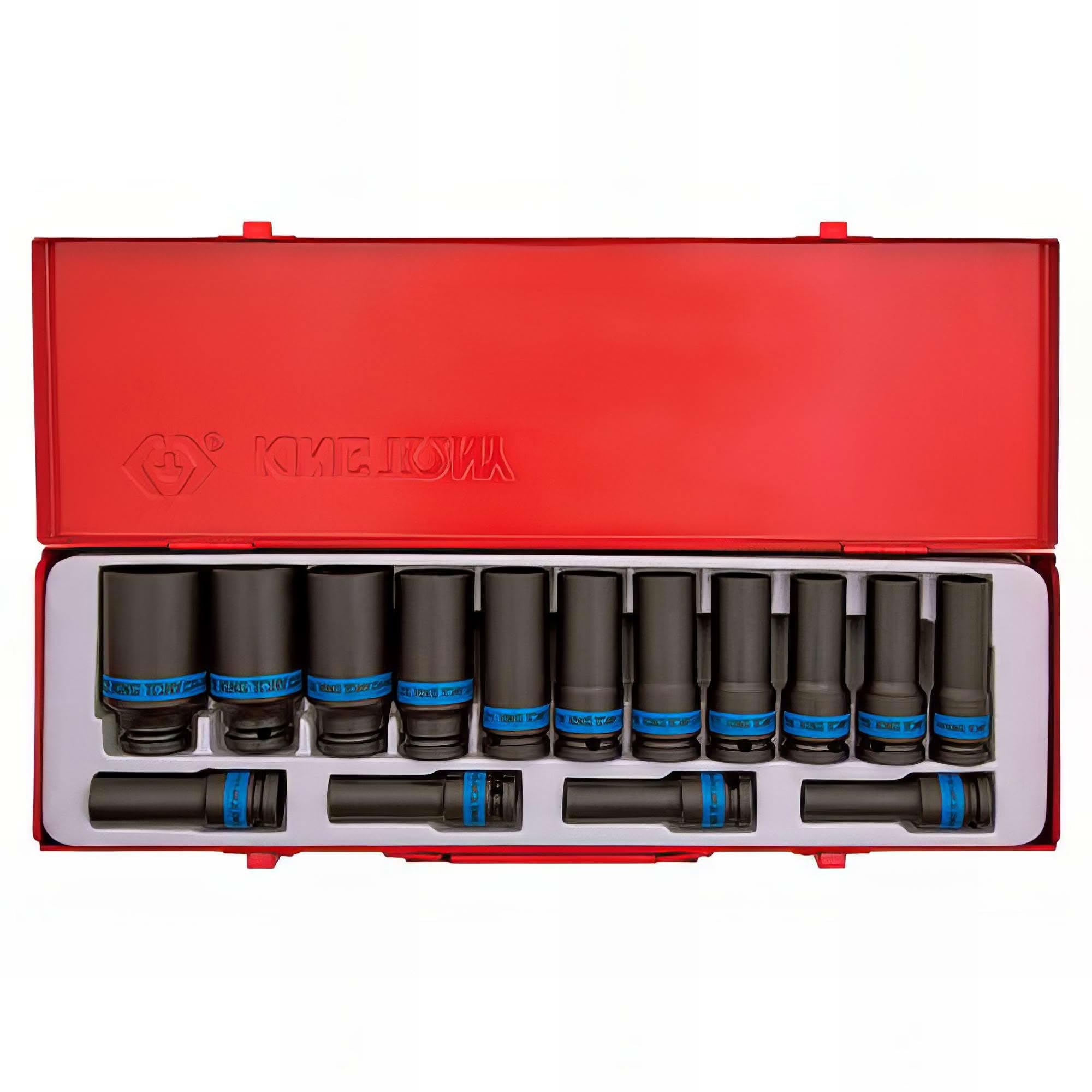 KING TONY 4415MP02 Cofre Sockets De Impacto Longs 1/2" for DIYers & Professionals, Designed for Repair and Installation tasks, 15 Pieces