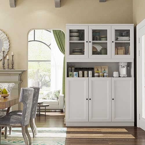 Giantex 67" Tall Kitchen Pantry Cabinet With Hutch - 2 Doors, Adjustable Shelves, 2 Drawers, Freestanding (White)