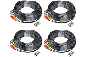 EWETON 4 Pack 60 Feet BNC Video Power Cable Security Camera Wire Cord Extension Cable with 8pcs BNC to RCA Connectors for CCT