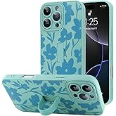 BF2JK for iPhone 16 Pro Case with Finger Hand Strap Kickstand, Cute Aesthetic Floral Flower Phone Case for Women Men, Full Camera Protection Shockproof Cover, Green