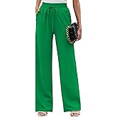 Heymoments Women's Wide Leg Lounge Pants with Pockets Lightweight High Waisted Palazzo Adjustable Tie Knot Flowy Trousers