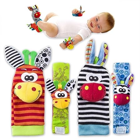 4 x Cute Animal Infant Baby Plüschtiere - Unisex-Armbanduhr und Socken für 0-12 Monate Baby (2pieces Handgelenk + 2pieces Soc