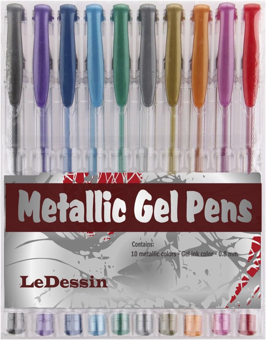 LeDessin Metallic Gel Pens Assorted Colors 10-pc Set