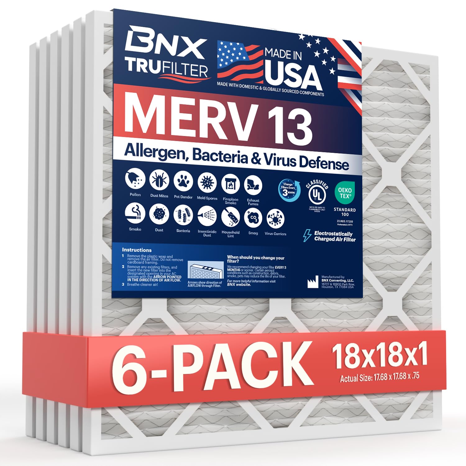 BNX TruFilter 18x18x1 Air Filter MERV 13