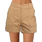 luvamia Cargo Shorts for Women Casual Summer High Waisted Chino Shorts Ribbed Elastic Waist Utility Pockets Comfy Shorts