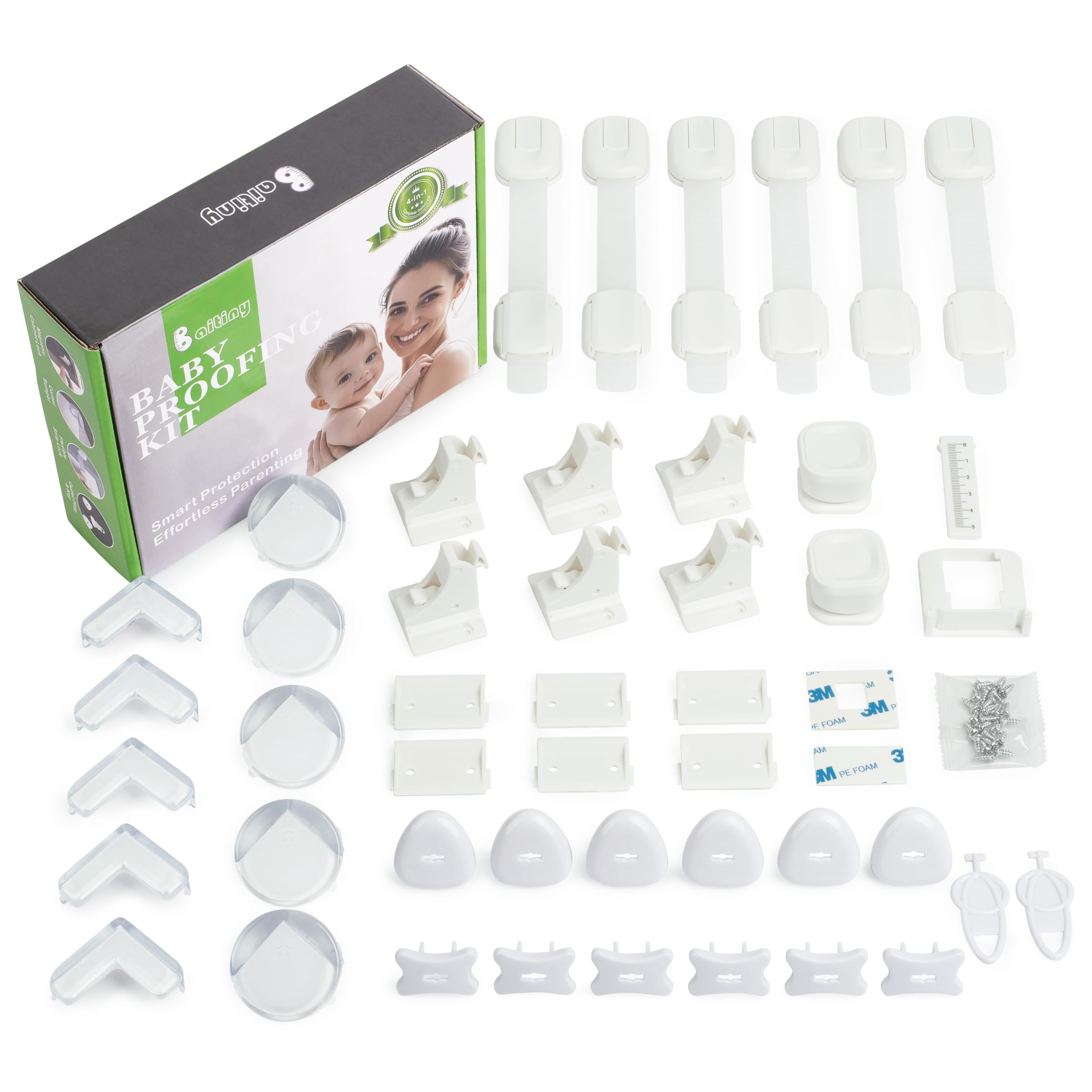 Photo 1 of Baitiny Baby Proof Kit, 44 Packs Child Safety Essentials Set - Invisible Magnetic Cabinet Locks, Corner Guards, Outlet Covers - All-in-one Super Value Baby Proofing Kit