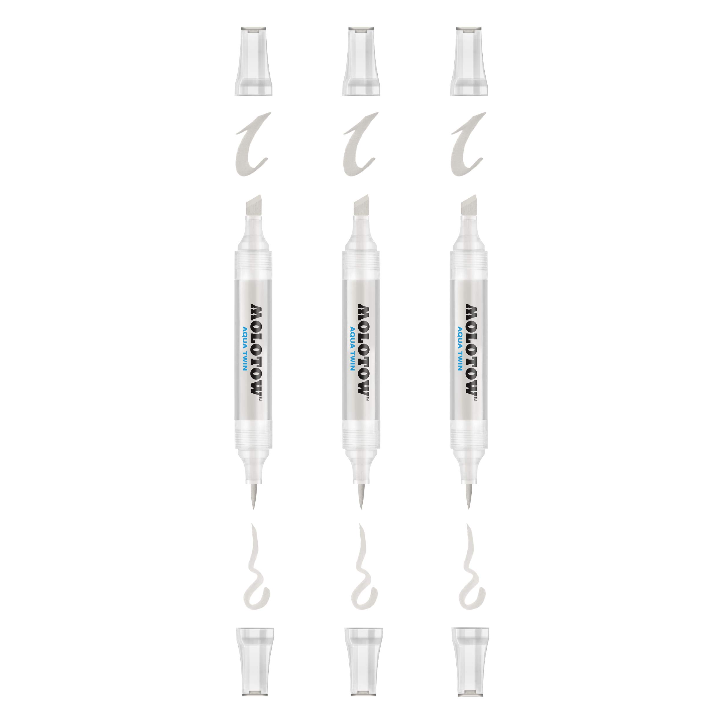 Molotow Aqua Twin Twin Twin Marker (Water Based Ink, Line Width 1 mm and 2-6 mm) Pack of 3 in Colour 039 Warm Grey 04