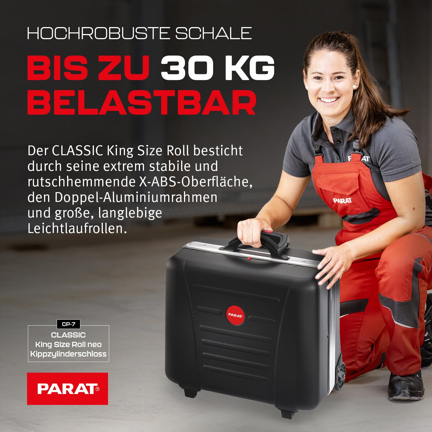 PARAT CLASSIC KingSize Roll neo CP-7 | Werkzeugkoffer leer für 60 Werkzeuge | Inkl. BASIC Roll-Up Case 8 | Rollkoffer mit CP-7 Halterungen | Bodenschale & Dokumentenfach | mit Teleskopauszug & Rollen 6