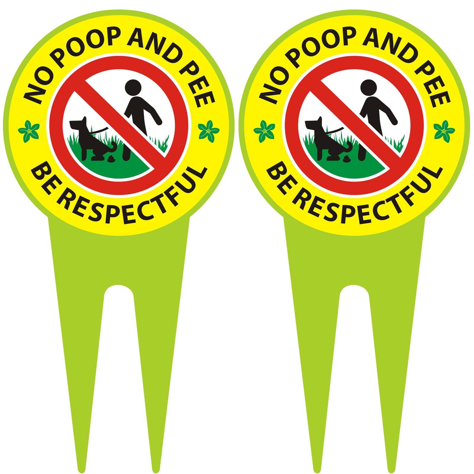 Photo 1 of No Dog Poop Sign 2 Pack, Double Sided - Be Respectful/No Poop and Pee, Protect Your Beautiful Lawn or Yard (11.81" x 5.91")