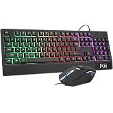 Rii Gaming Keyboard and Mouse Combo,104 Keys USB Wired Keyboard | RK400 RGB LED Backlit Mechanical Feeling Gaming Keyboard with Wrist Rest for PC/Laptop-Black