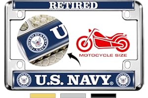 BESTLICENSEPLATEFRAMES [Officially Licensed Product] - Motorcycle Domed Custom-Made Personalized Metal License Plate Frame Frame with Retired US Navy Design - Chrome