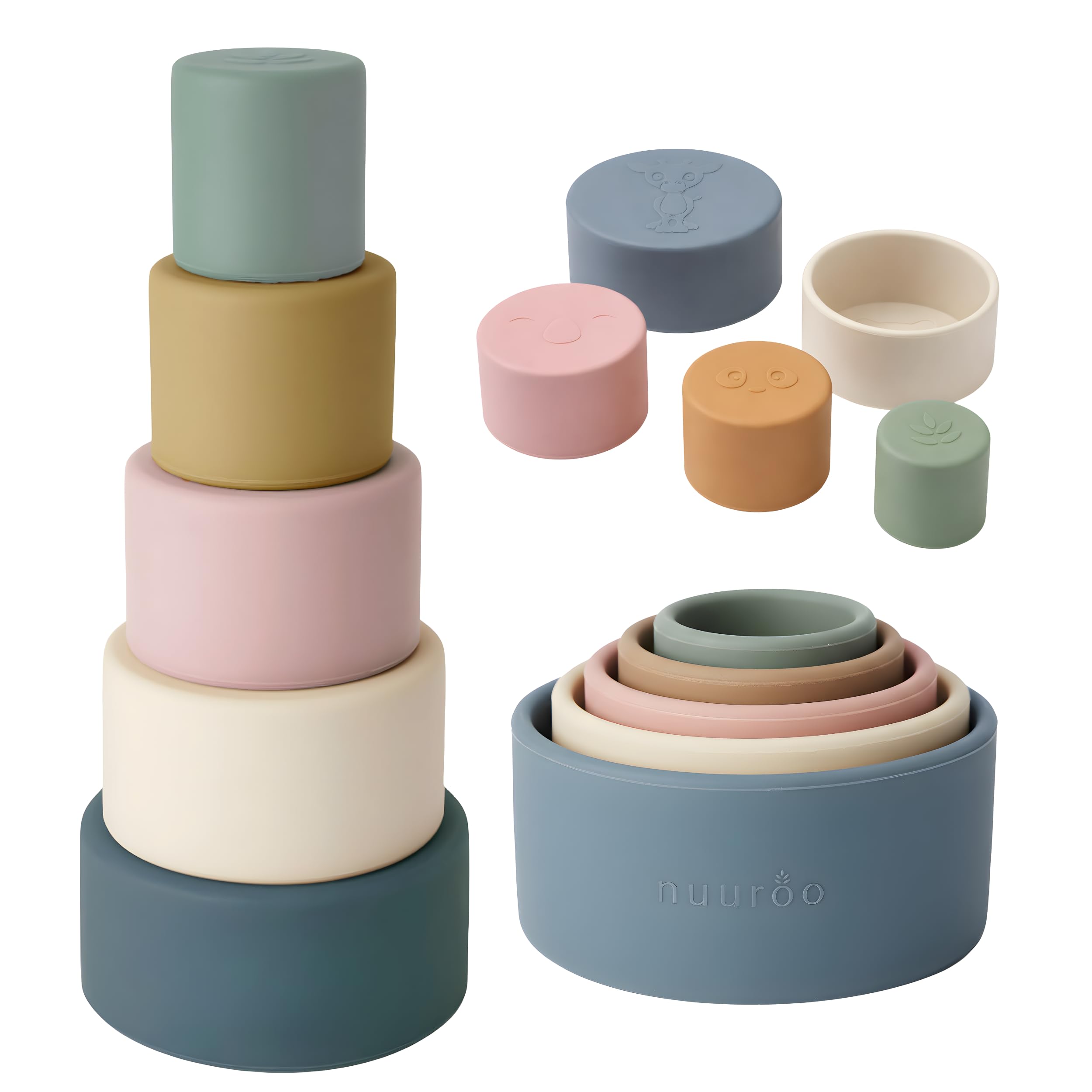 Nuuroo Silicone Stacking Tower for Babies & Toddlers | 5 Piece Soft Stacker Toy | Fine Motor Skill & Hand-Eye Coordination Growth | Teething Safe FDA Silicone | Montessori Inspired (Multi mix - Tower)