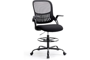 THCTVOUS Drafting Chair, Desk Chair with Flip-Up Armrests, High Desk Chair Adjustable Height, Ergonomic Tall Office Chair with Lumbar Support and Adjustable Footrest Ringand Flip-up Armrests (Black)