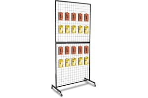 NectaCol 3'x 6' Gridwall Panel Display Stand with T-Base, Black Wire Grid Wall Panels with Wheels, Craft Display Rack, Art Display Stand, Retail Display, Show Rack