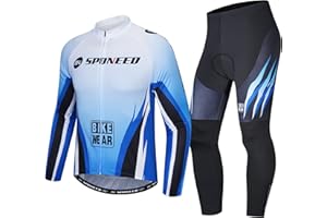 SPONEED Men's Cycling Cothing Sets Long Sleeved Bicycle Jersey and Pants Kits Road Bike Cyclist Wear