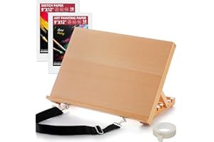 AOTEMOON Tabletop Easel for Painting, 16.5"x12" Adjustable Portable Beechwood Drawing Board with Detachable Strap, Art Easel Includes Art Painting Papers, Sketch Papers and Masking Tape, Ideal for Diamond Art